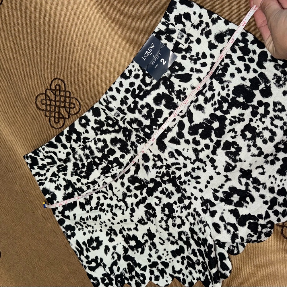 J.Crew Women's animal print Linen Blend Scalloped Hem shorts in white/black - Picture 12 of 14